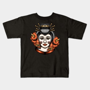 Japanese geisha with hannya mask Kids T-Shirt